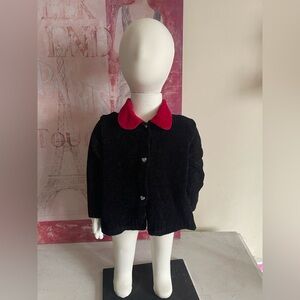 The Children's Place Black Cardigan with Red Velvet Collar